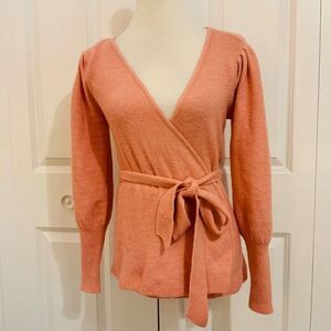 Rachel Parcell Wrap Sweater Cardigan Mauve Pink Long Puff Sleeve Size XS